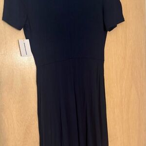 EcoVero Navy faux wrap side tie Blue knee length dress